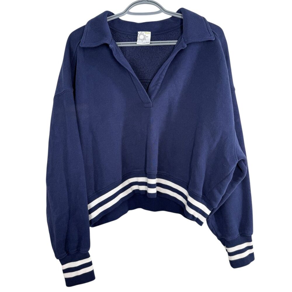 Aerie Offline Womens Blue Cropped Sweatshirt Sz M Varsity Loungewear Oversized
